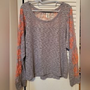 Lovely knit Top Blouse Knit long sleeves Embroidered Lace JrXL